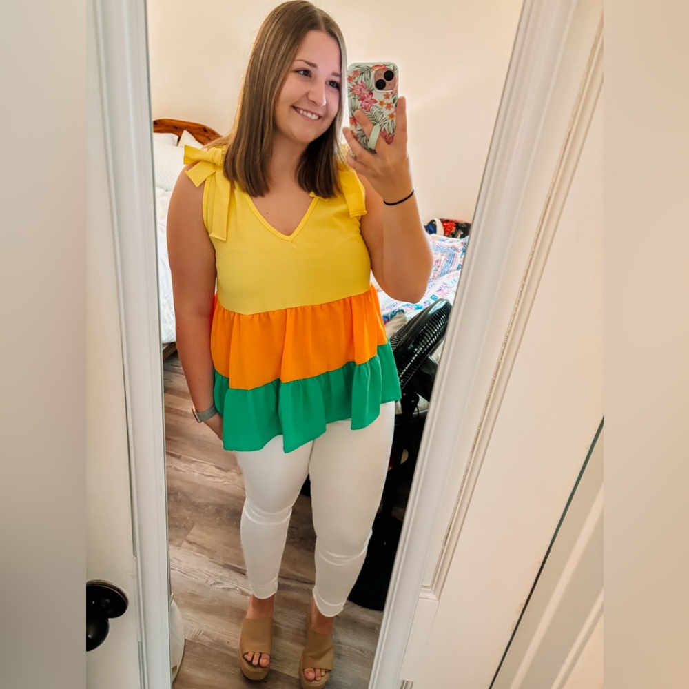 Haptics Color Block Ruffle Teared Tank Blouse - Picture 5 of 7
